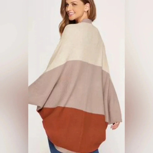 Rust Colorblock Dolman Sleeve Cocoon Cardigan one size - Picture 3 of 6